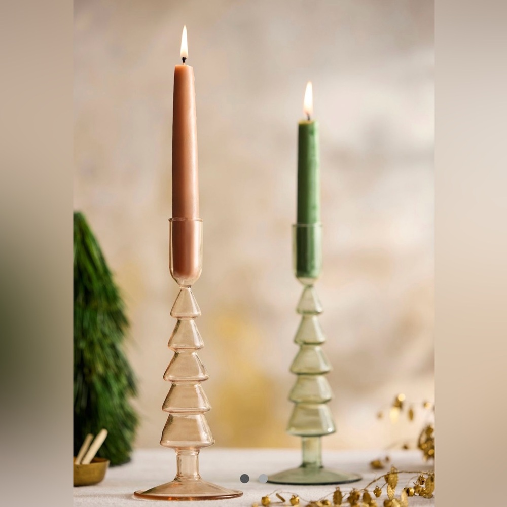 New! NWT Anthropologie Terrain Christmas Tree Glass Taper Holder in Sand